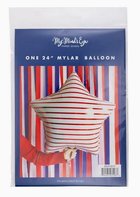 Red Striped Star Shaped Mylar Balloon