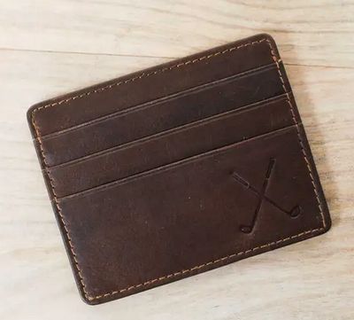 Golf Leather Embossed Slim Wallet Dark Brown