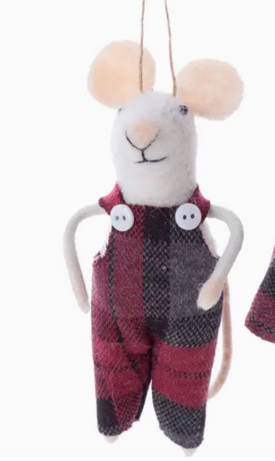 Felt Mouse Couple Orns in Plaid Outfits -pants