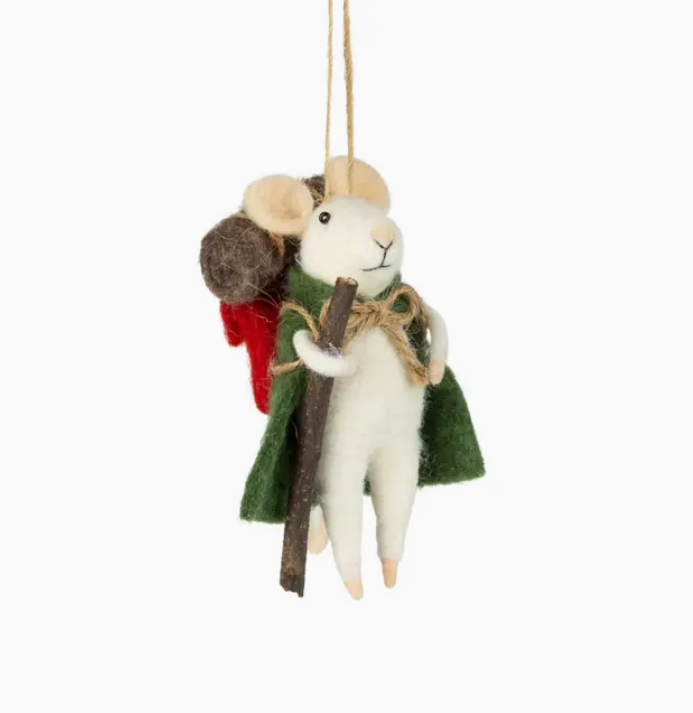 Felt Hiking Mouse Orn/Grn Bpack/Walking Stick