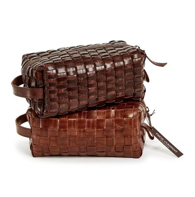 Chestnut Woven Leather Dopp Kit- Light Brown