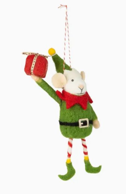 Felt Elf Mouse Ornament - Present