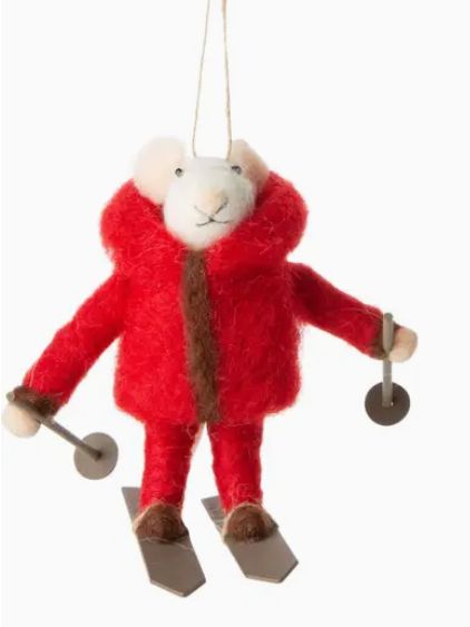 Snowboarder Mouse Orn, - Red Jacket