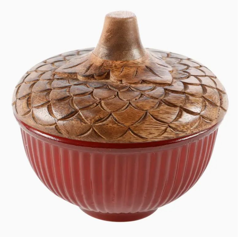 Glass Acorn with Wooden Lid-Cinnamon