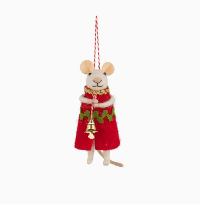 Felt Mouse Holding Bell Orn
