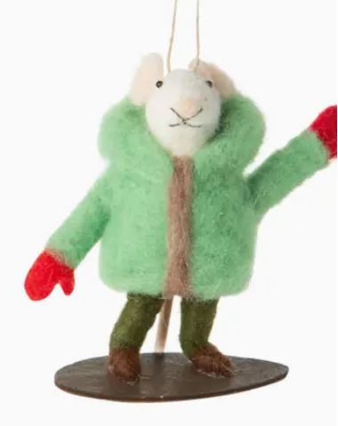 Snowboarder Mouse Orn, - Green Jacket