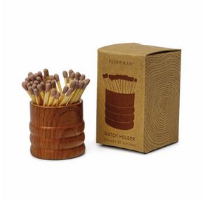 GRAIN BROWN CERAMIC WOOD MATCH HOLDER PACKAGED IN BOX - 50 COUNT OF MATCHES