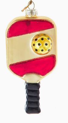 Glass Red Pickleball Ornament