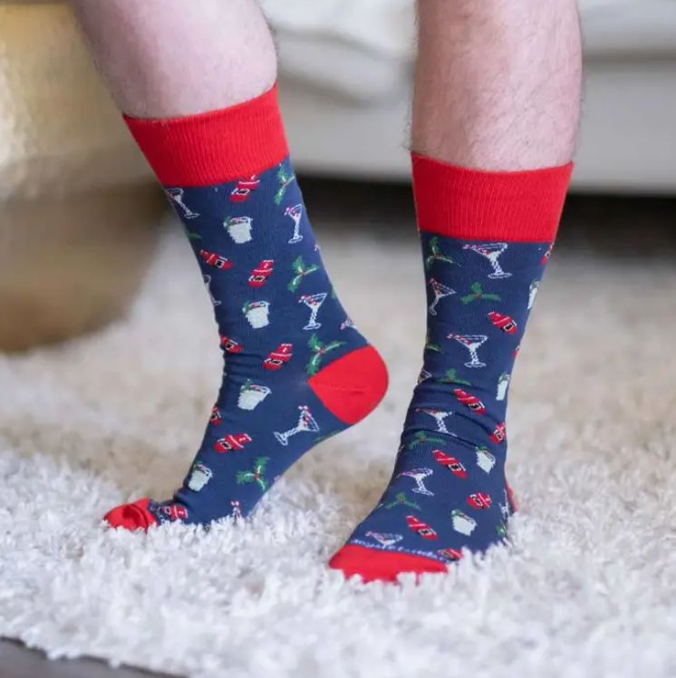 Men&#39;s Christmas Cocktails Socks Navy/Red