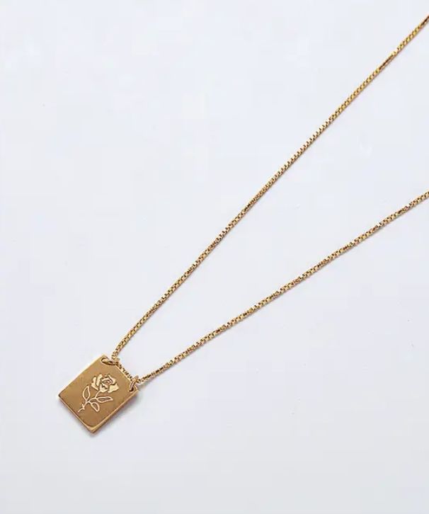 Gold Filled Rose Flower Bar Charm/Pendant Necklace