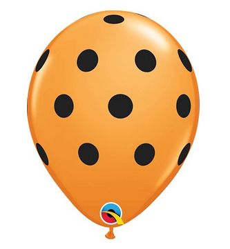 11 Inch Latex Orange w/ Black polka dot