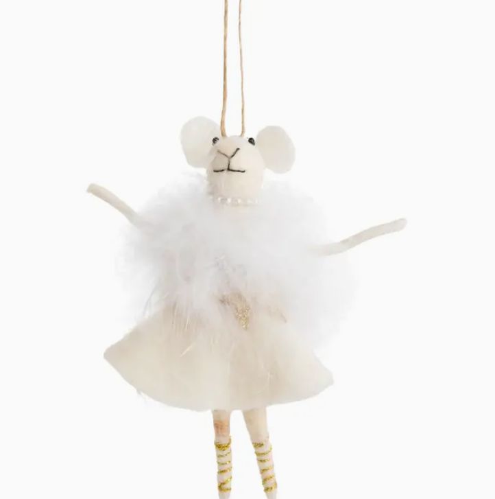 Felt Mouse, Cream Dress Ornament