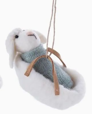 Felt Baby Lambs in Bassinet Ornament - Blue