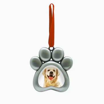 Paw Shaped Pet Picture Holiday Ornament, Silver