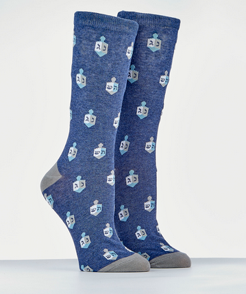 Chanukah Adult Crew Socks, &quot;Dreidels&quot; Design