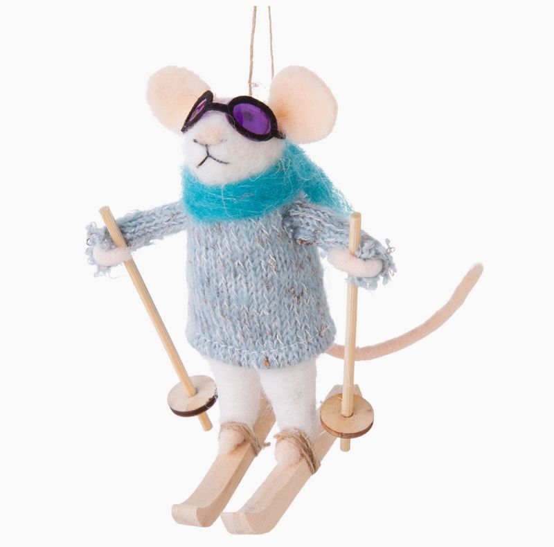 Felt Mouse Skier with Goggles, Scarf &amp; Sweater