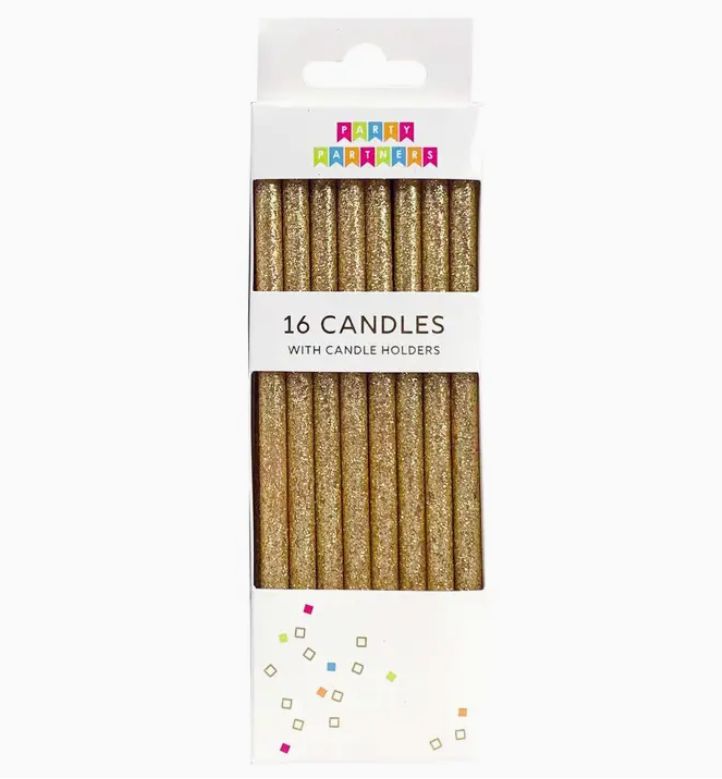 Tall Solid Gold Glitter 16 Candles Set