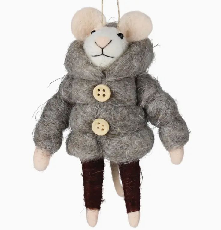 Felt Mouse in Puffer Jacket Ornament