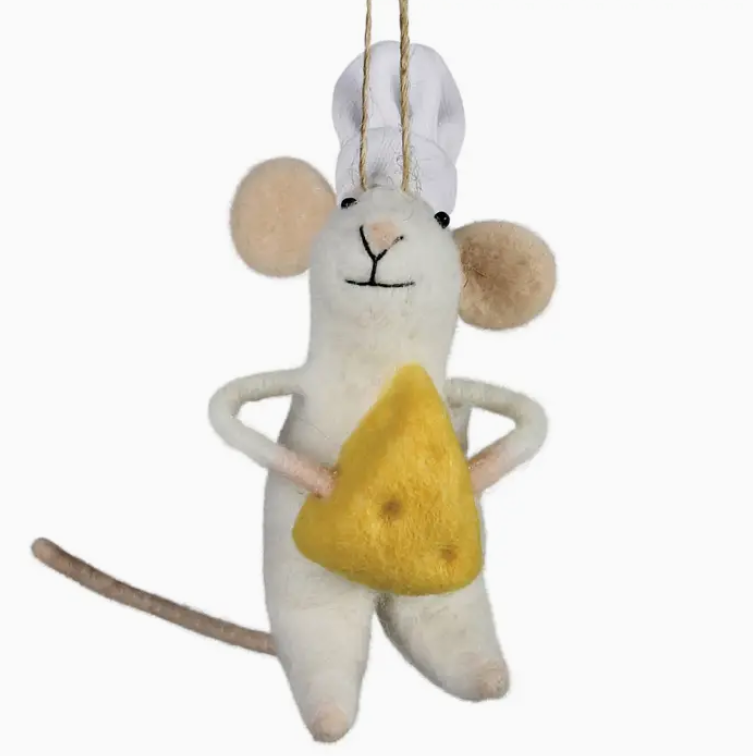 Felt Mouse with Cheese Ornament