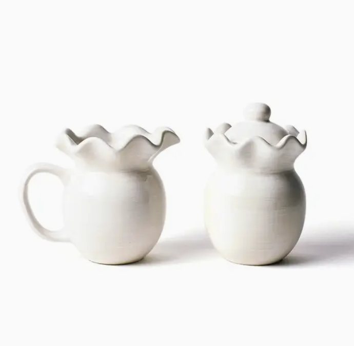 Signature White Ruffle Cream and Sugar Set