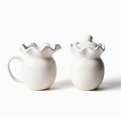 Signature White Ruffle Cream and Sugar Set