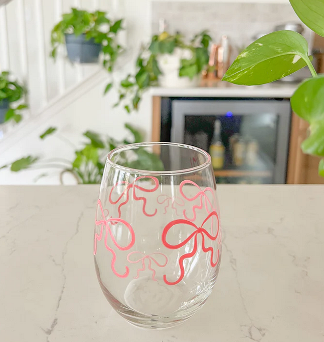 Pink Bows Wine Glass