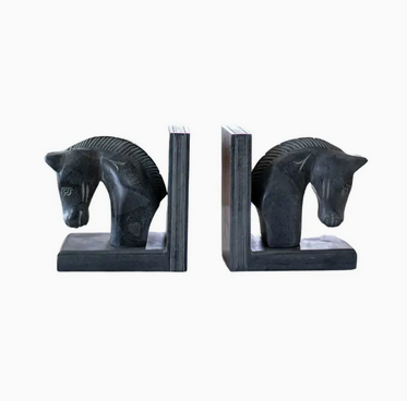 Hand Carved Stone Horse Bookends