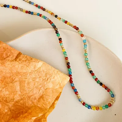 Estelle Beaded Multi Color Necklace (18K Gold)