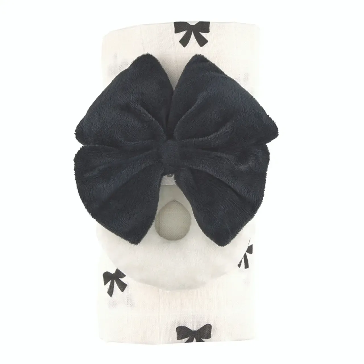 Swaddles with Plush Rattle - Black Bow Print