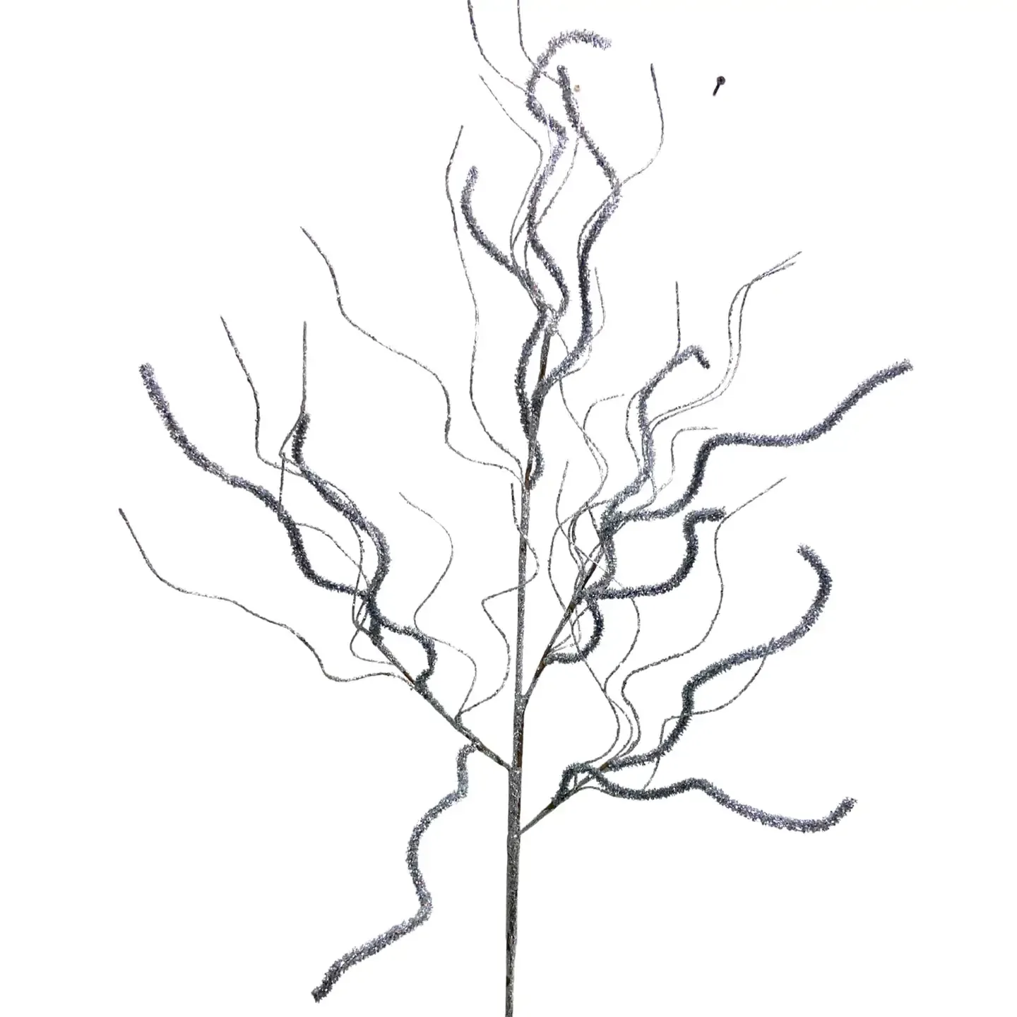 31” Tussled Tinsel Curly Willow Spray | Silver