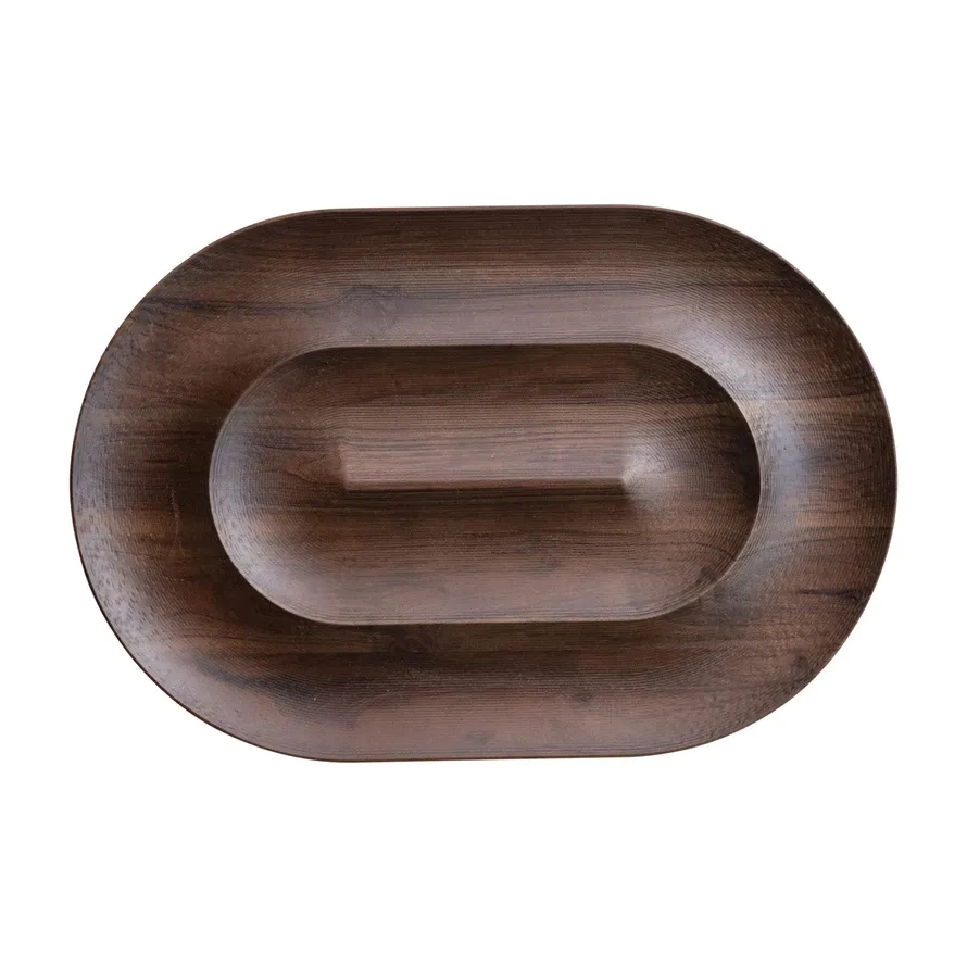 Oval Mango Wood Serving Dish with 2 Sections