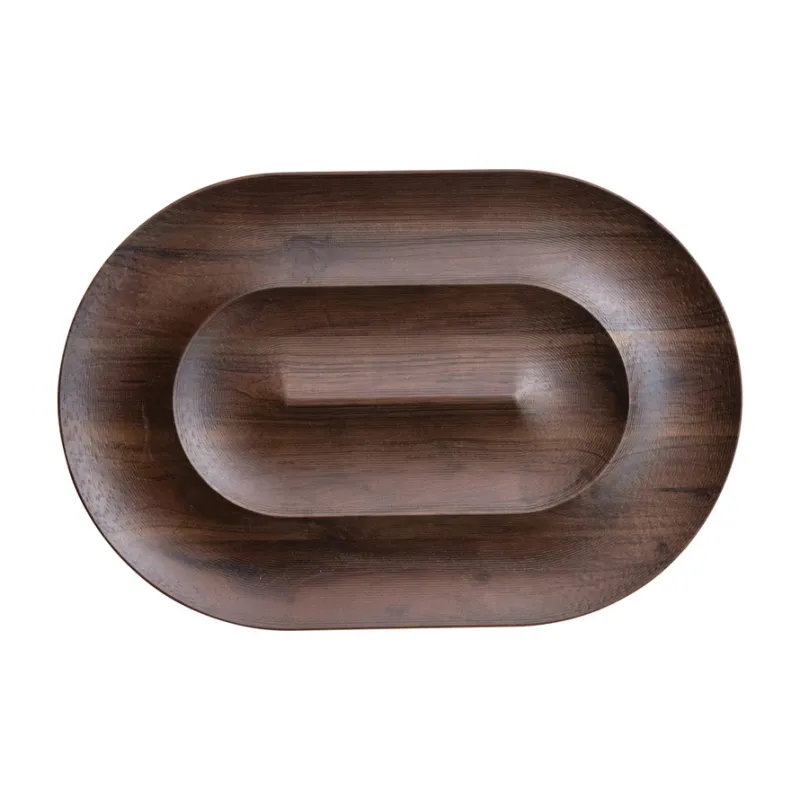 Oval Mango Wood Serving Dish with 2 Sections