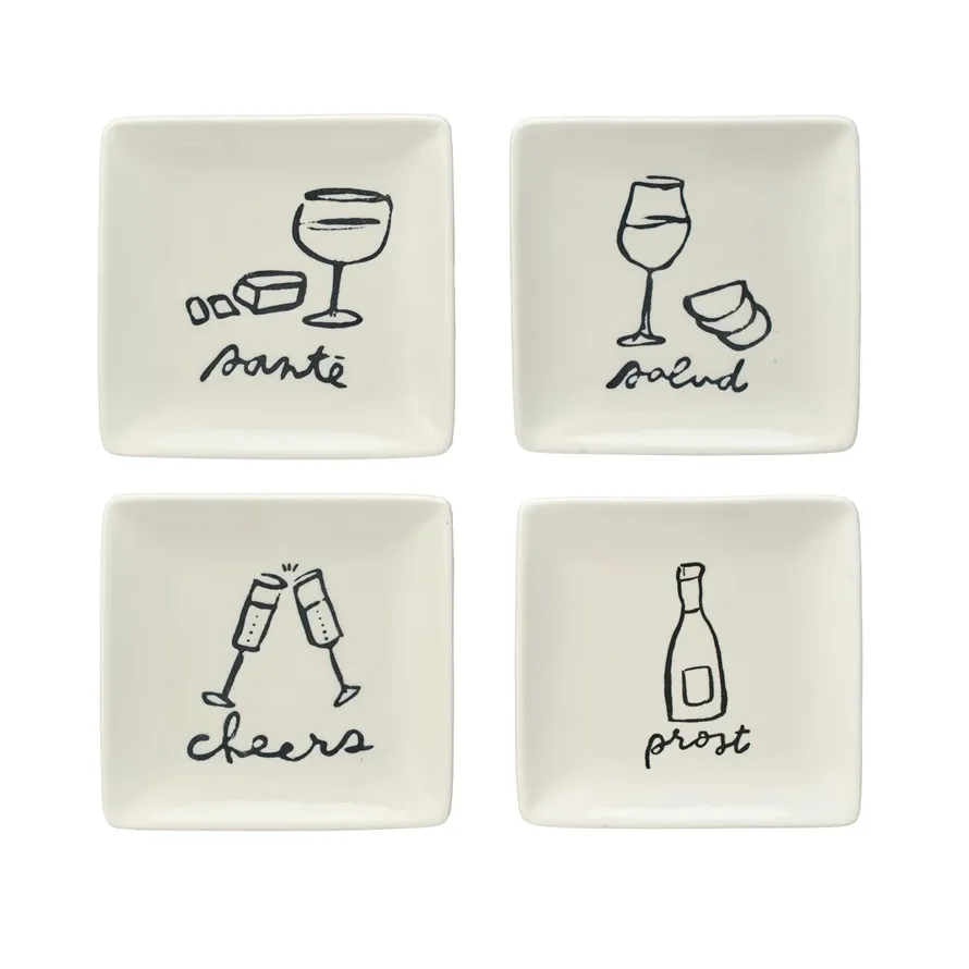 Stoneware Dish w/ Wine Art