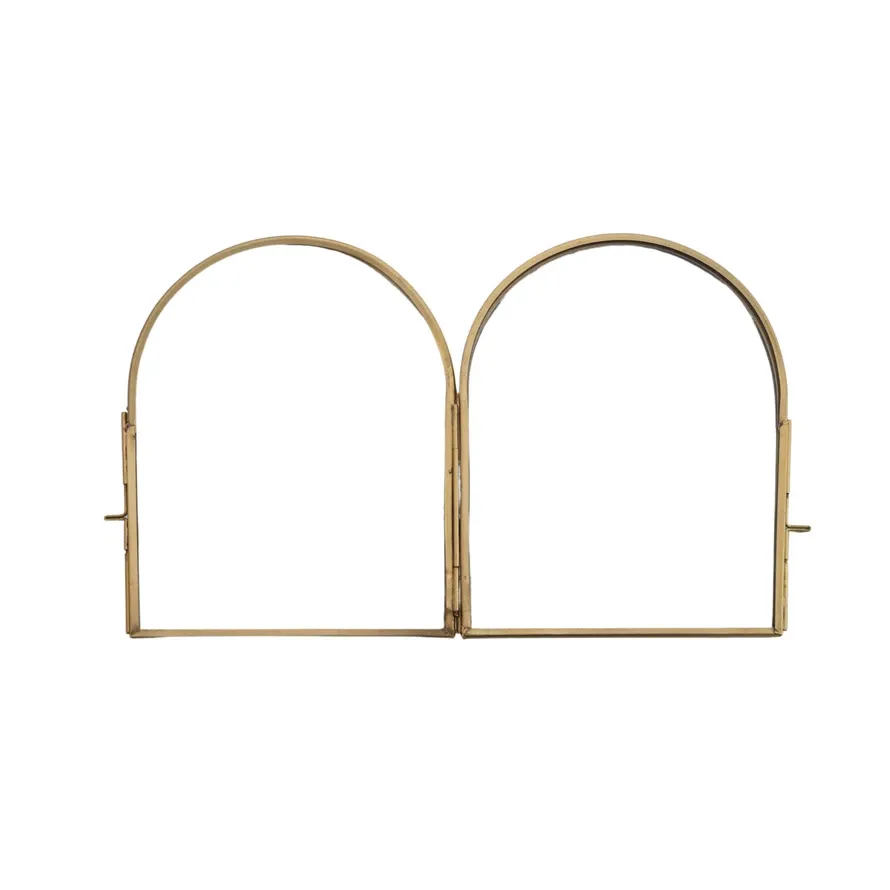 Brass &amp; Glass Arched Photo Frame w/ 2 Sections