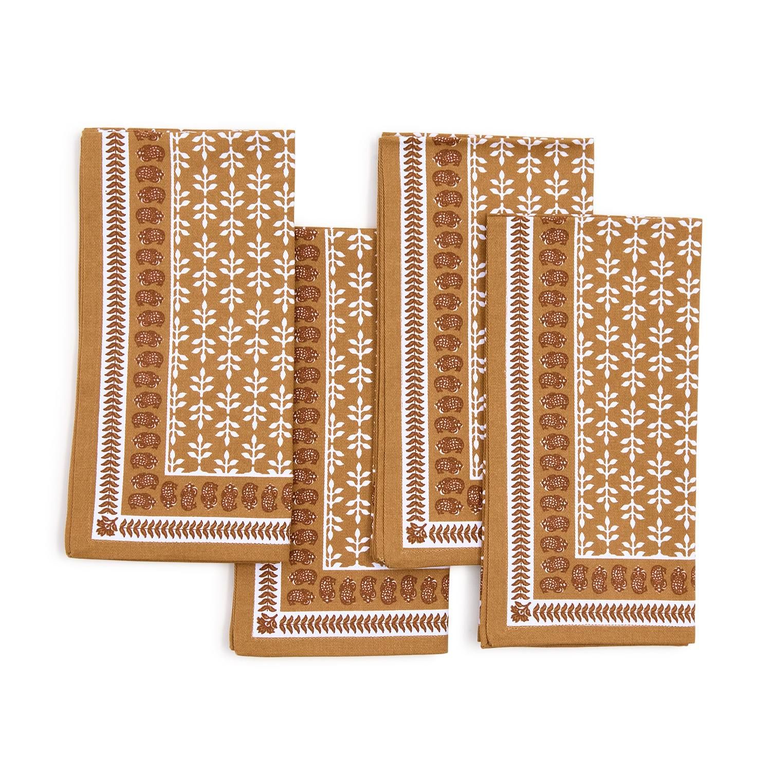 Natural Elements Set of 4 Block Print Design Cloth Napkins
