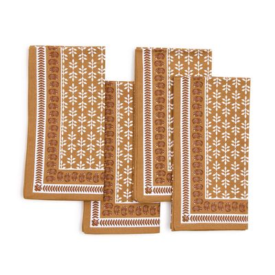 Natural Elements Set of 4 Block Print Design Cloth Napkins