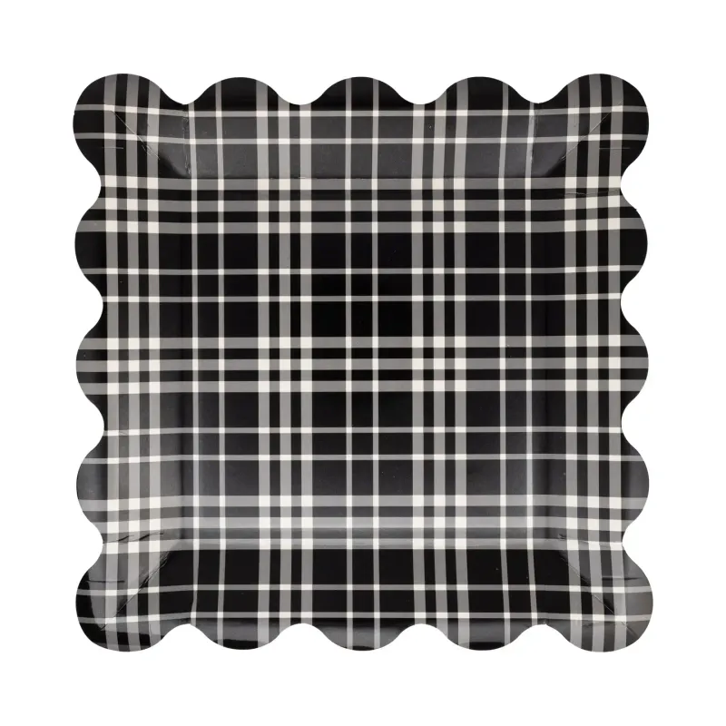 Black Plaid Paper Plates