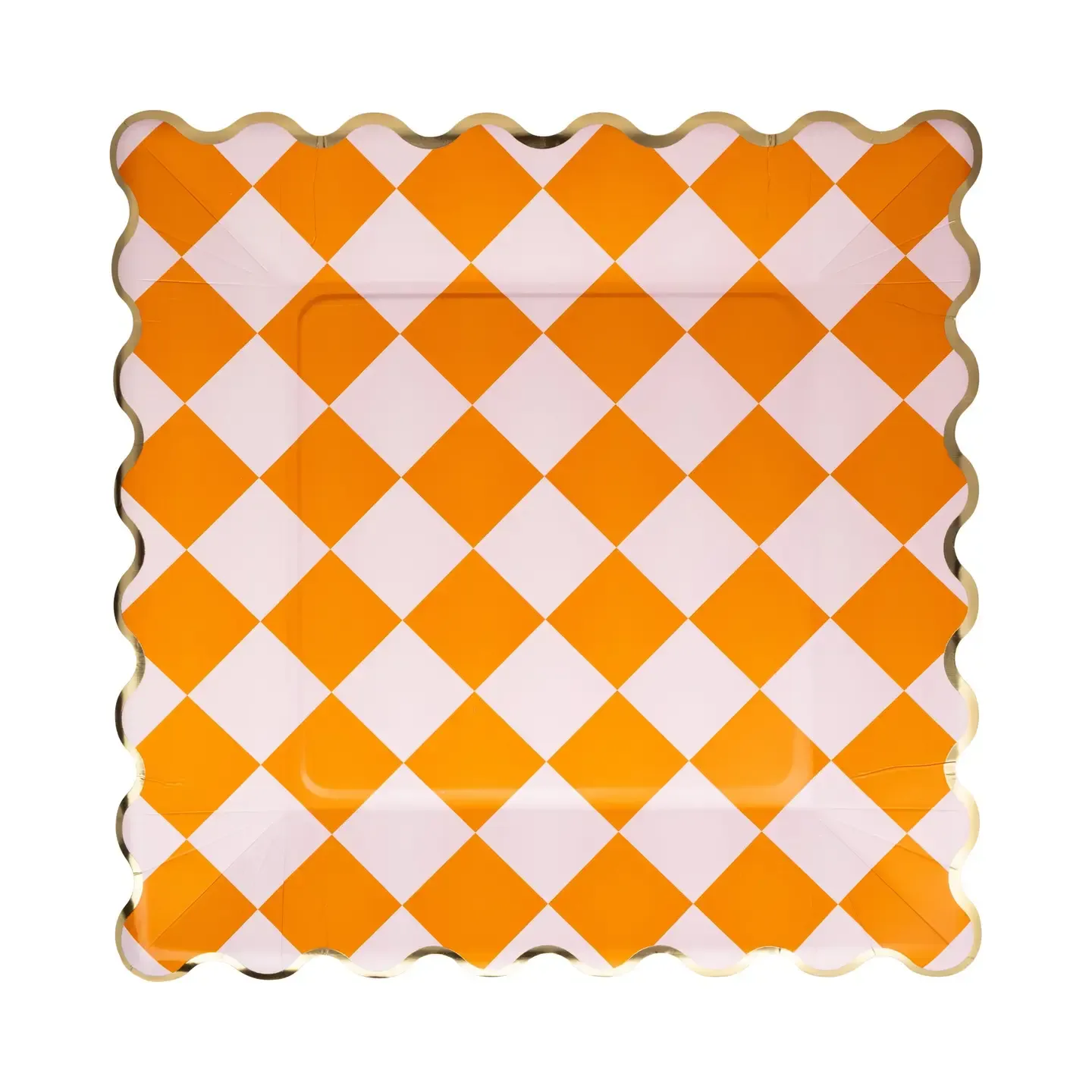 Orange/Pink Checkered Paper Plates