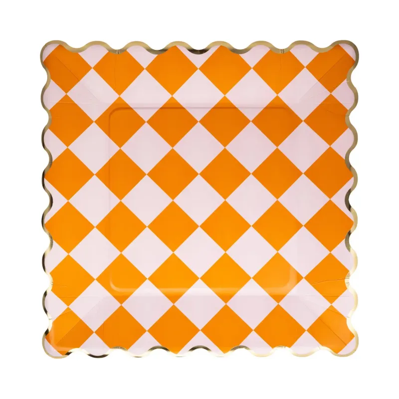 Orange/Pink Checkered Paper Plates