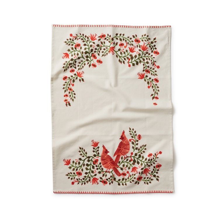 Christmas Cardinals Tea Towel