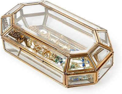 Glass Jewelry Box with Gold Antique Trim
