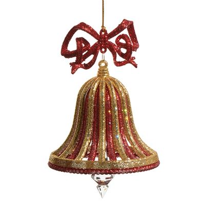 Red &amp; Gold Glittered Bell Ornament