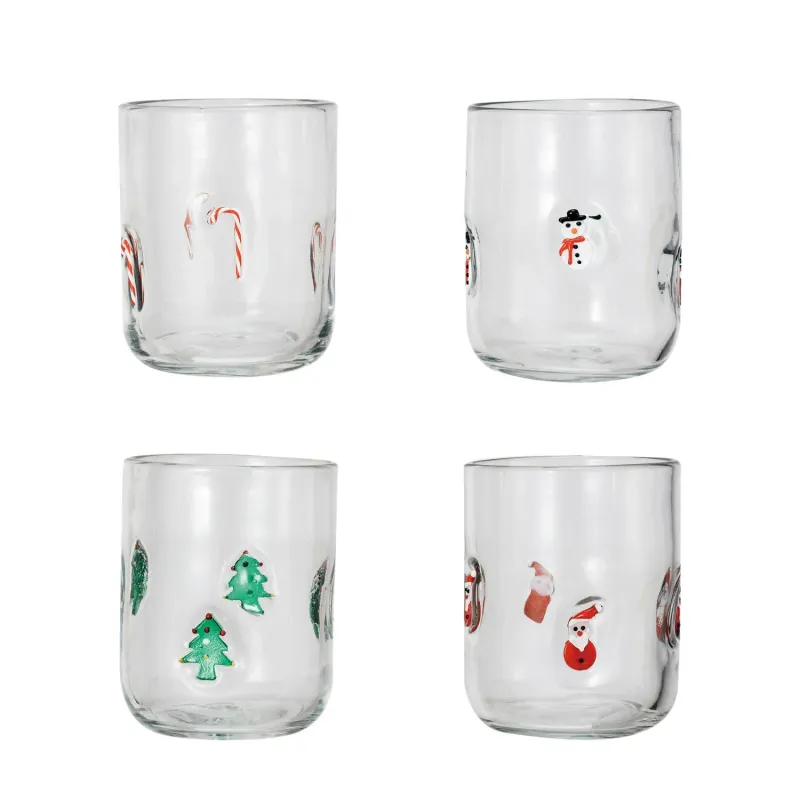 Drinking Glass w/ Embedded Holiday Icon Pattern