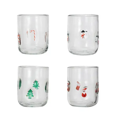 Drinking Glass w/ Embedded Holiday Icon Pattern