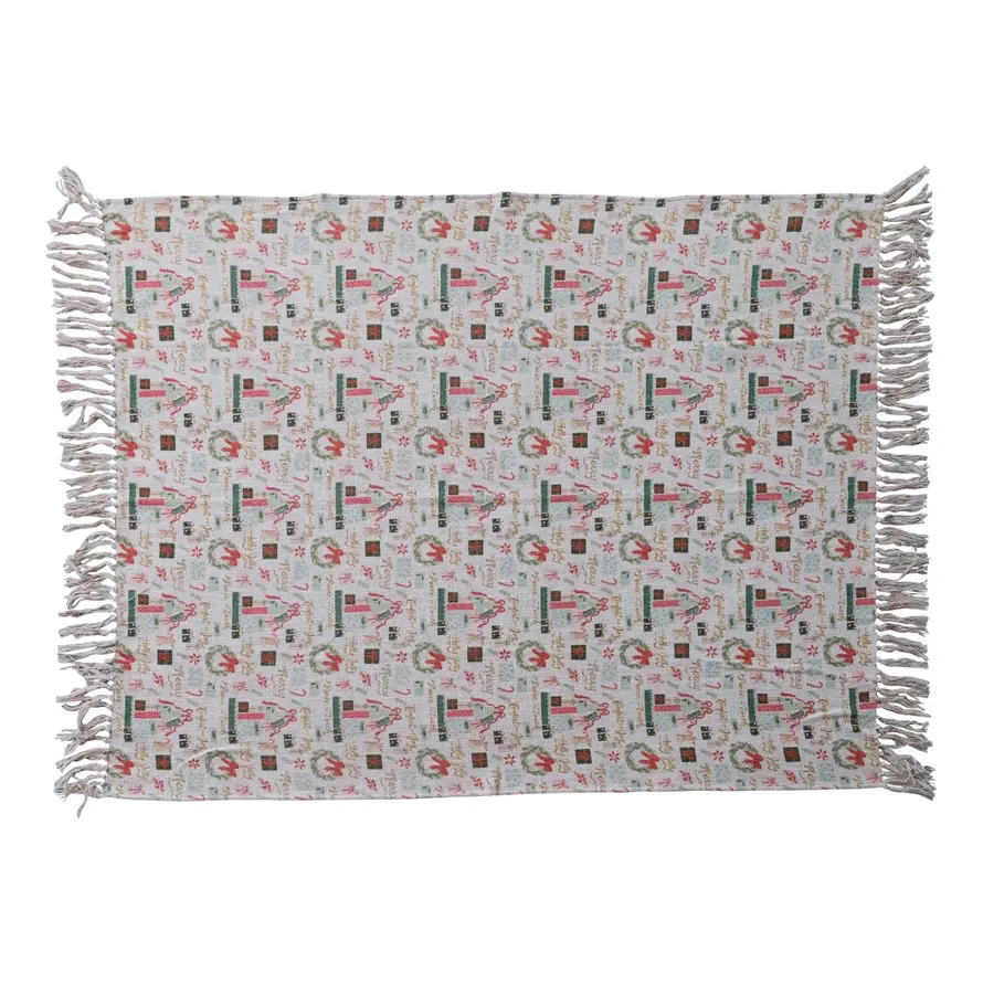 Printed Throw w/ Holiday Pattern &amp; Fringe