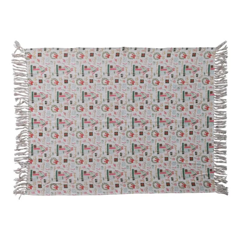 Printed Throw w/ Holiday Pattern &amp; Fringe