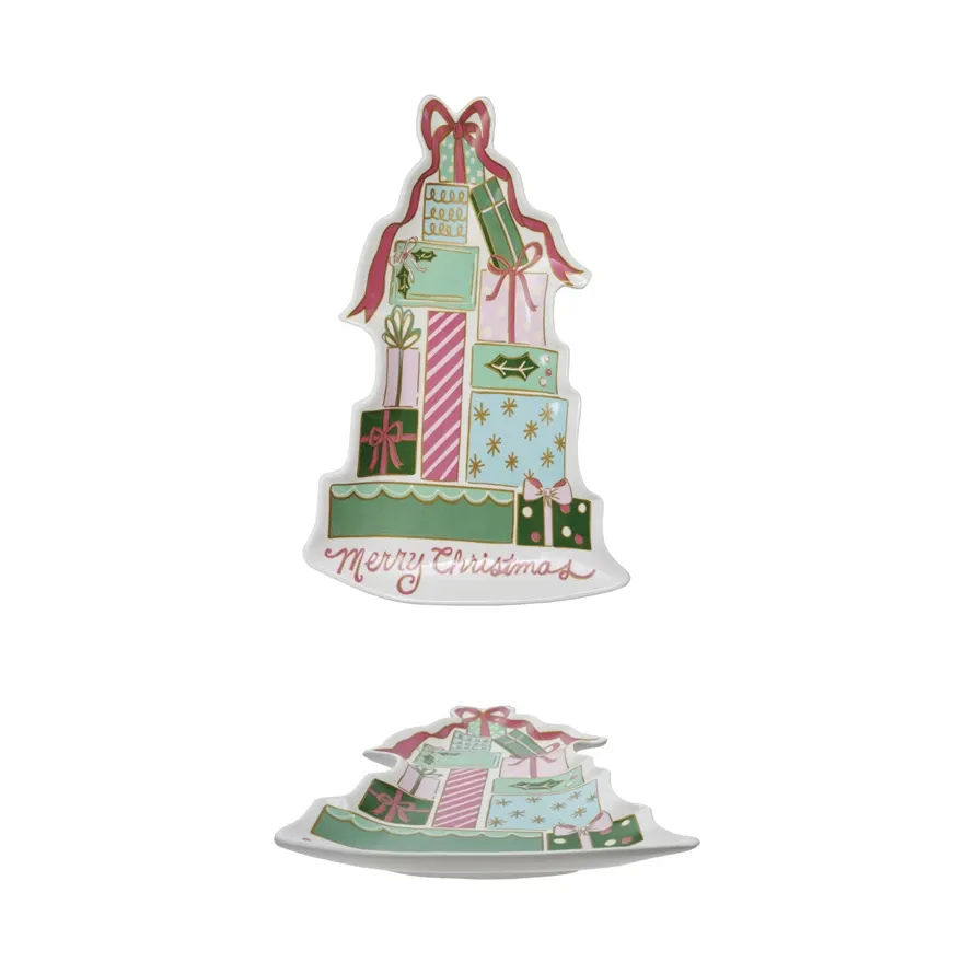 Stoneware Platter with Gifts &quot;Merry Christmas&quot;