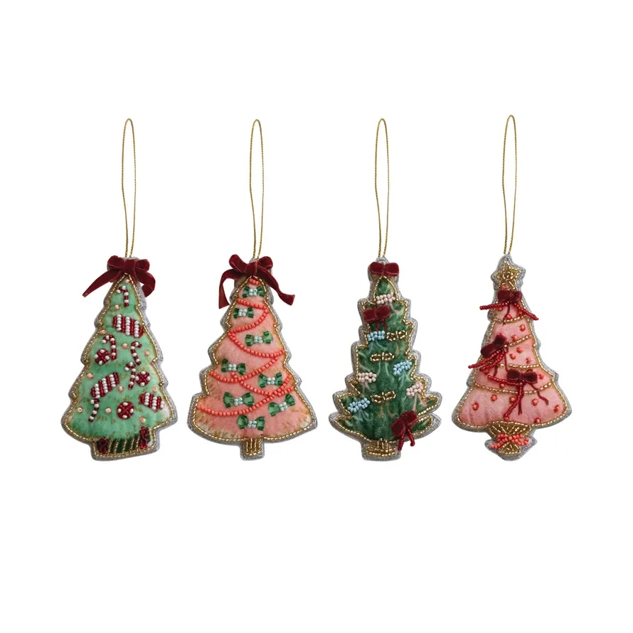 Handmade Beaded Fabric Christmas Tree Ornament