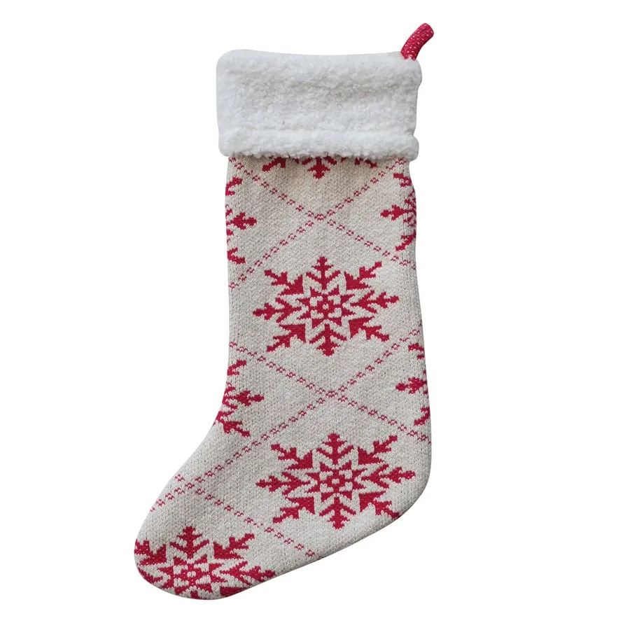 Snowflake Pattern Stocking w/ Faux Sherpa Cuff
