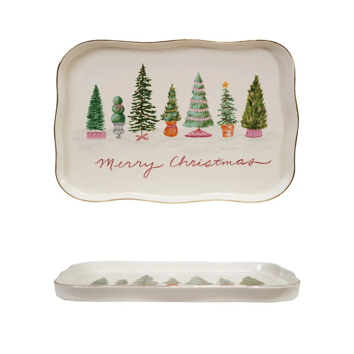 Scalloped Platter with Trees &amp; Gold Electroplating